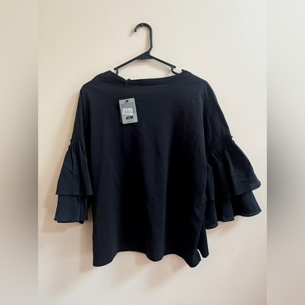 ATM Anthony Thomas Melillo Black Ruffle Sleeve Pullover Shirt Top Blouse Org Tag - Picture 3 of 15